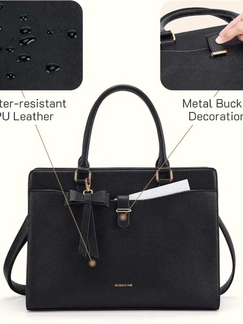 Laptop Tote Bag for Women 15.6 Inch Leather Work Bags Teacher Computer Purse Bri - Picture 4 of 7